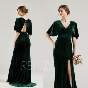 RenzBridal | Green Velvet Bridesmaid Dress